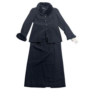 Emily Black Fur Blazer Skirt Set S/8 VTG Retro Y2k Women's Old Money Preppy